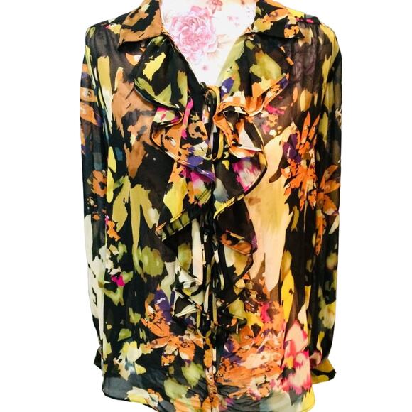 Cabi Floral Sheer Tie Front Blouse Style Size Small - Picture 1 of 7
